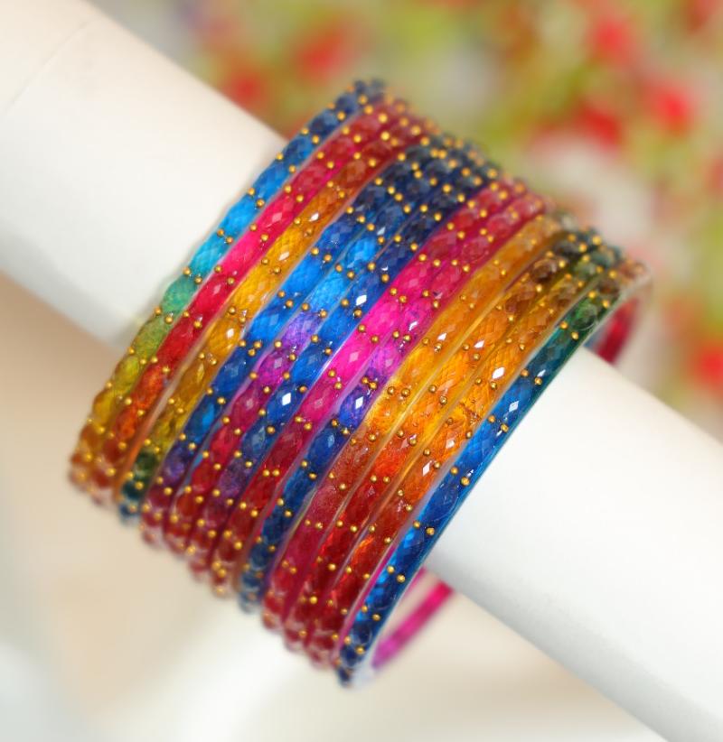 Zaaraa Rainbow Raindrop Crystal Bangles