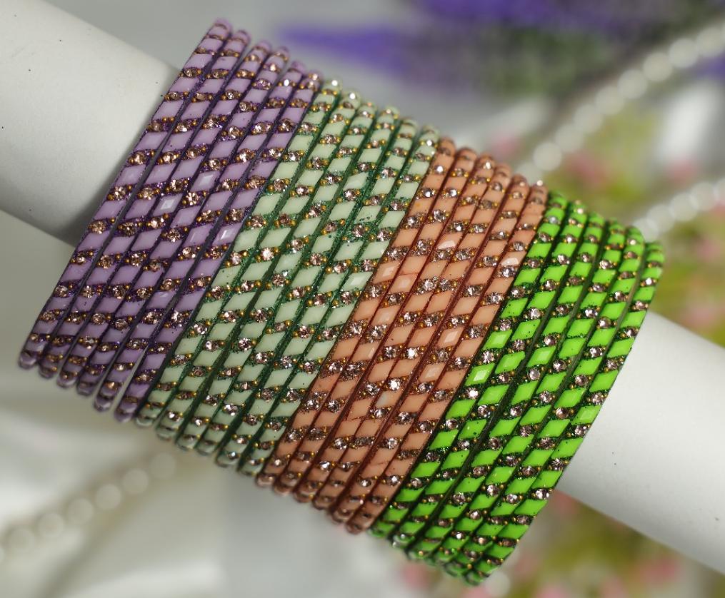 Zaaraa Pastel Prism Glass Gemstone Bangles – 4 Colour Premium Combo Collection
