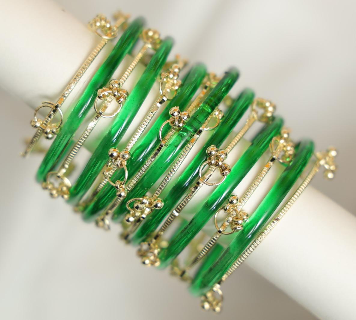 Zaaraa Emerald Jelly Mixing With Gold Kashmiri Bangles Set
