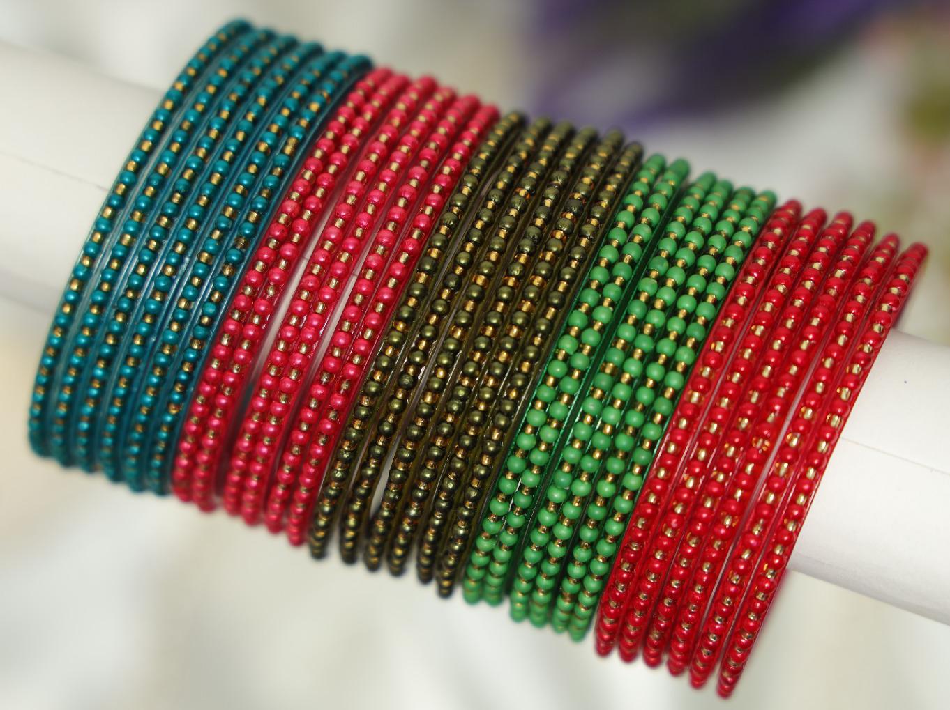 Pearl Dot Glass Bangles Set -5 Dozens