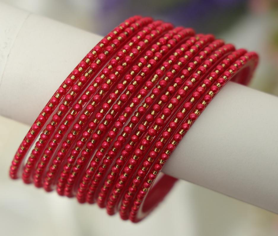Ruby Pearl Dot Glass Bangles