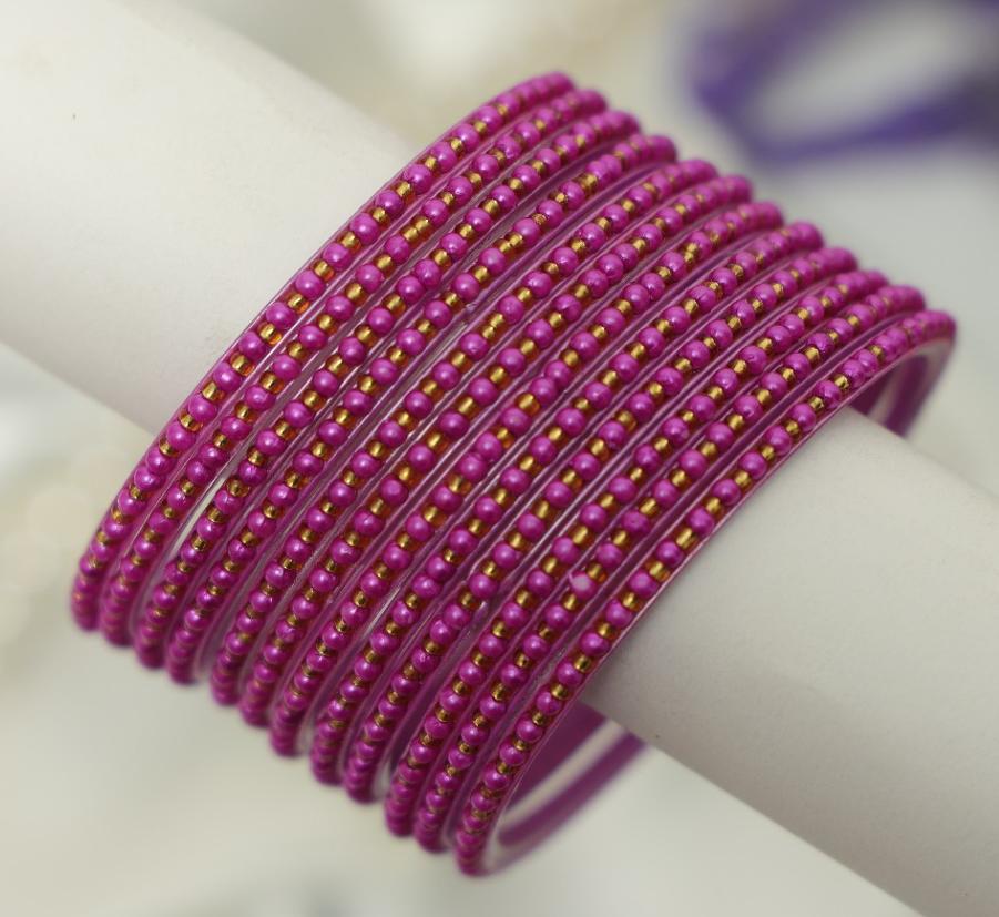 Magenta Pearl Dot Glass Bangles