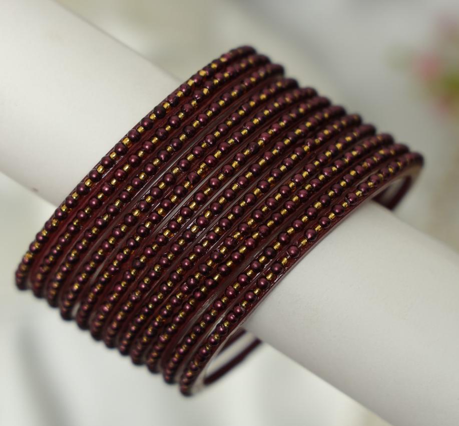 Royal Maroon Pearl Dot Glass Bangles
