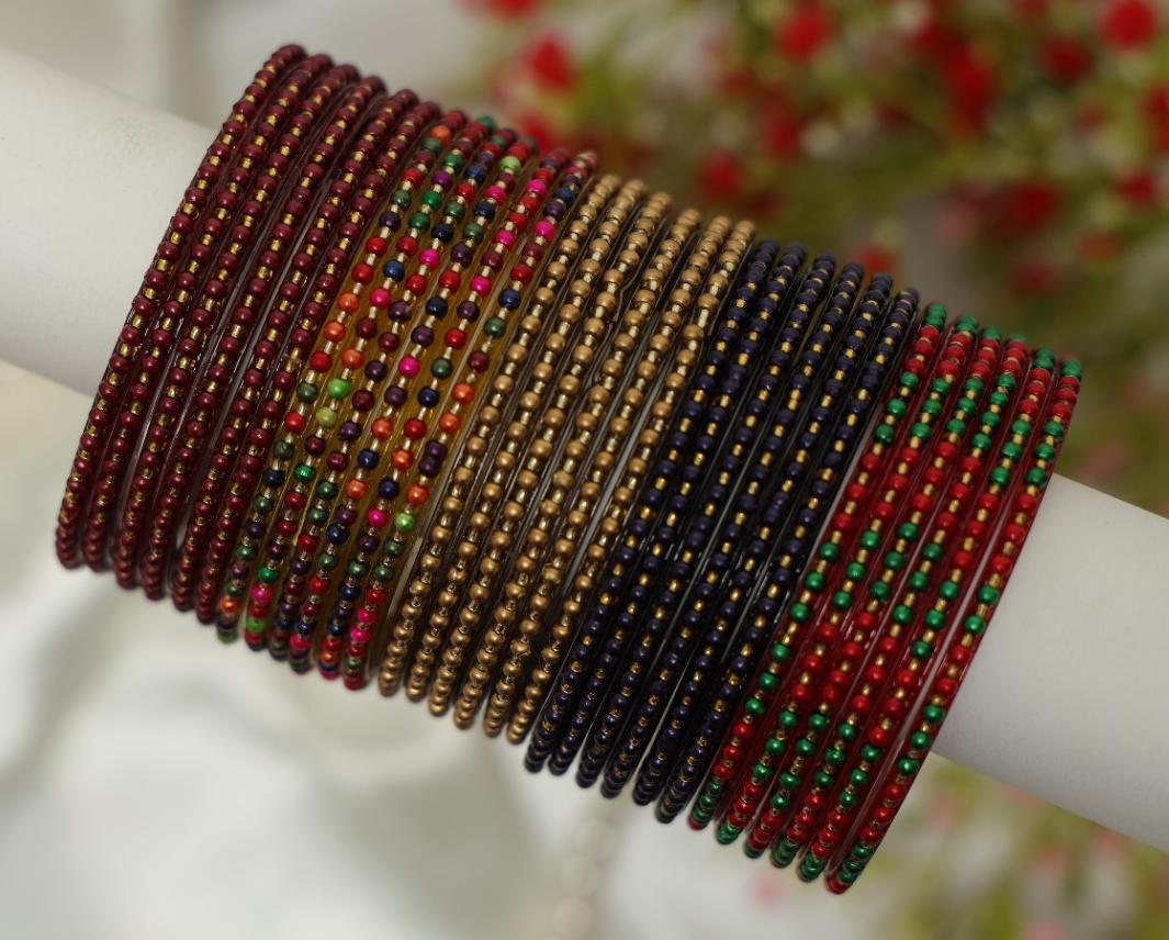 Classic Pearl Dot Glass Bangles Set- 5 Dozens