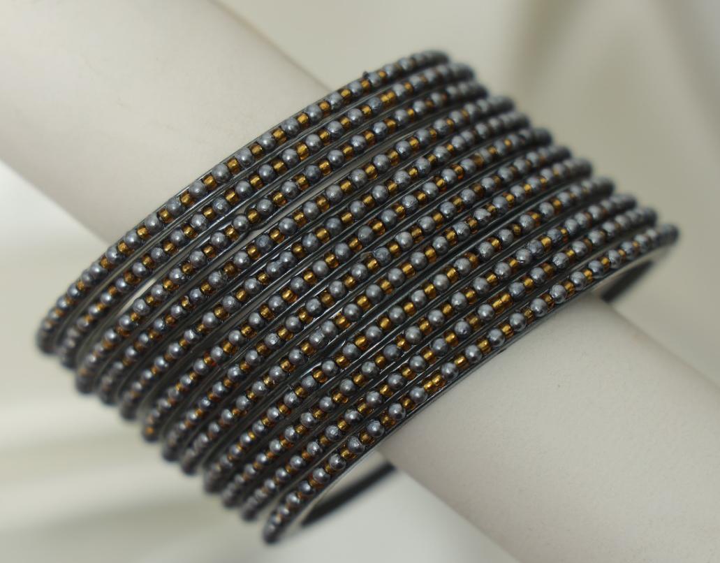 Charcoal Pearl Dot Glass Bangles