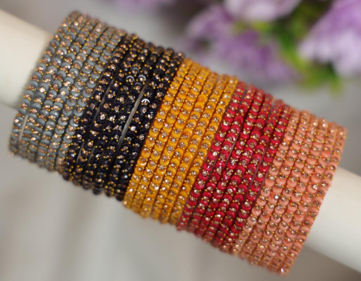 Zaaraa Moon/ Ram Ji Stone Multicolour Glass Bangles Set - 5 Dozens