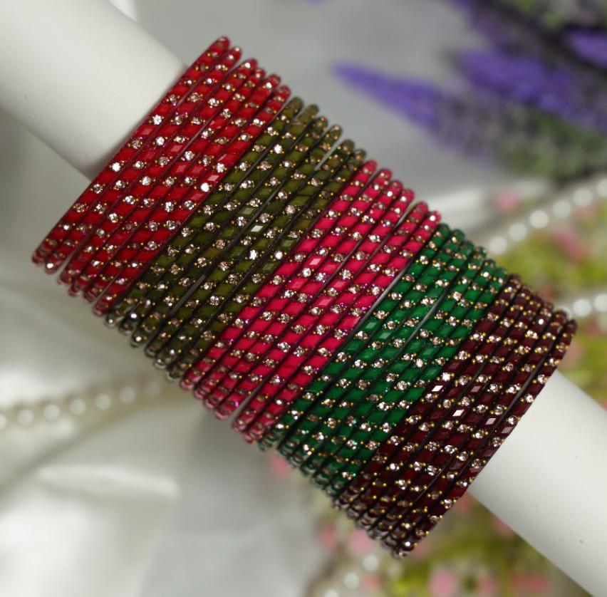 Zaaraa Royal Glass Gemstone Bangles – 5 Colour Designer Combo Collection