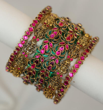 Zaaraa Emerald Lotus Ganesha Royale Bangles