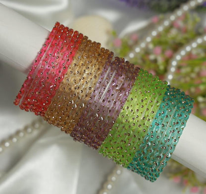 Aishwarya Bangles – Premium Crystal Stone Glass Bangle Set | 5 Colour Collection