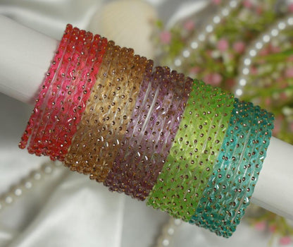 Aishwarya Bangles – Premium Crystal Stone Glass Bangle Set | 5 Colour Collection