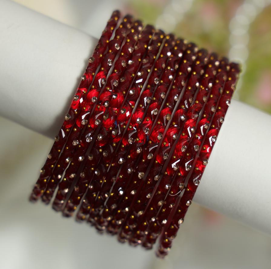 Aishwarya Bangles – Premium Crystal Stone Glass Bangle Set | 4 Colour Collection