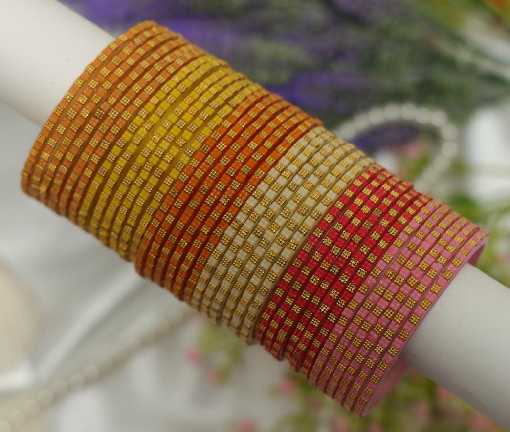 Zaaraa Golden Grid Glass Bangles Combo – 6 Dozens