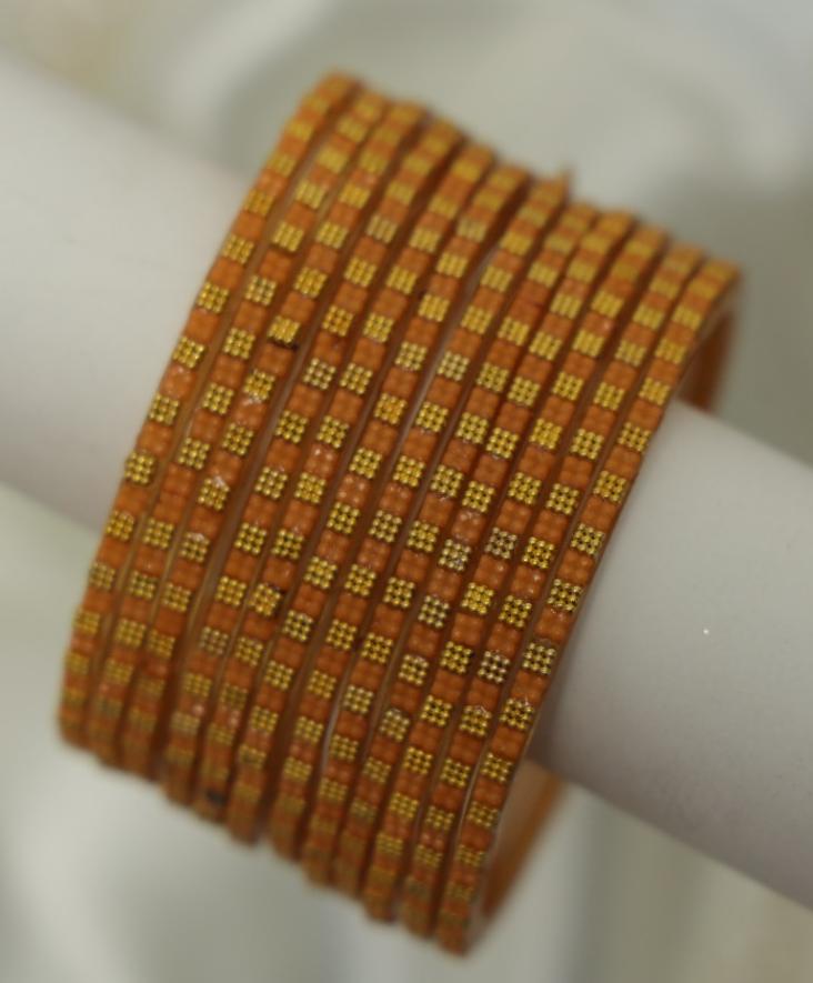 Zaaraa Golden Grid Glass Bangles - Mustard color
