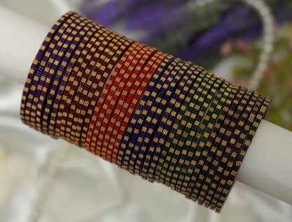 Zaaraa Golden Grid Glass Bangles Combo – 6 Dozen