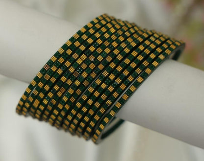 Zaaraa Golden Grid Glass Bangles Combo – 6 Dozen