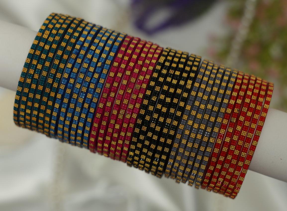 Zaaraa Golden Grid Glass Bangles Combo – Multicolour 6 Dozen  Premium Designer Bangles for Women