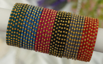 Zaaraa Golden Grid Glass Bangles Combo – Multicolour 6 Dozen  Premium Designer Bangles for Women