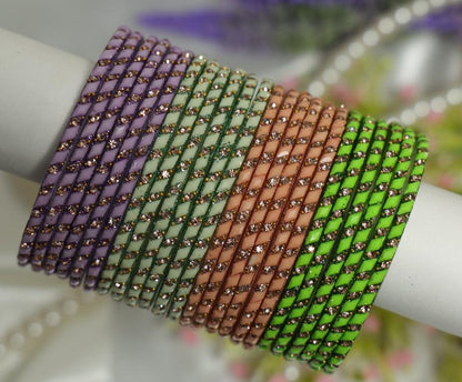 Zaaraa Pastel Prism Glass Gemstone Bangles – 4 Colour Premium Combo Collection