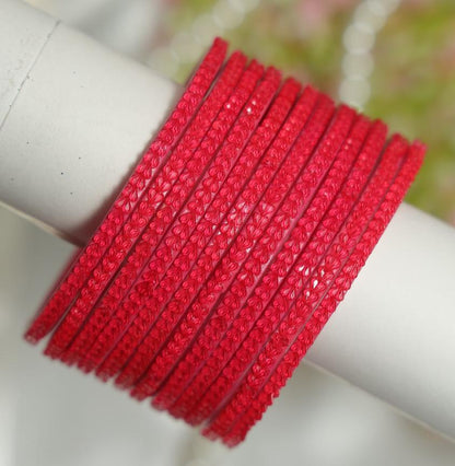 Zaaraa Heart-Cut Texture Glass Bangles – 5 Colour Designer Combo