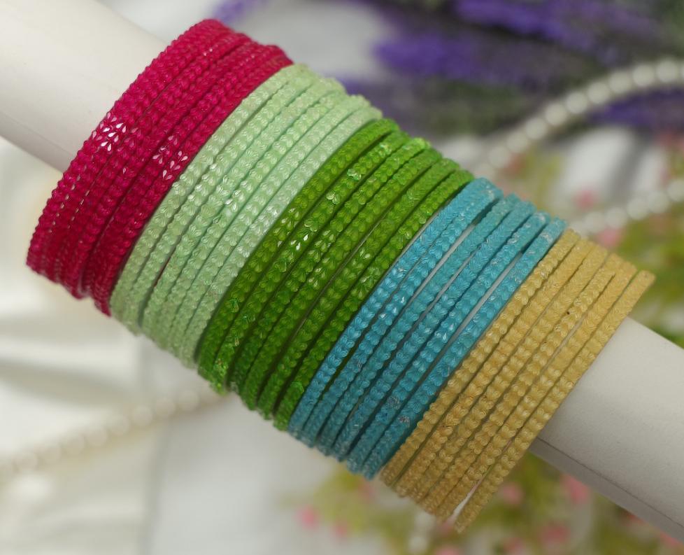 Zaaraa Heart-Cut Texture Glass Bangles Combo – Vibrant Multicolour (5) Designer Bangles for Women