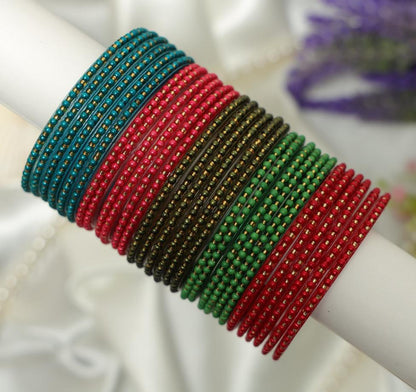 Pearl Dot Glass Bangles Set -5 Dozens