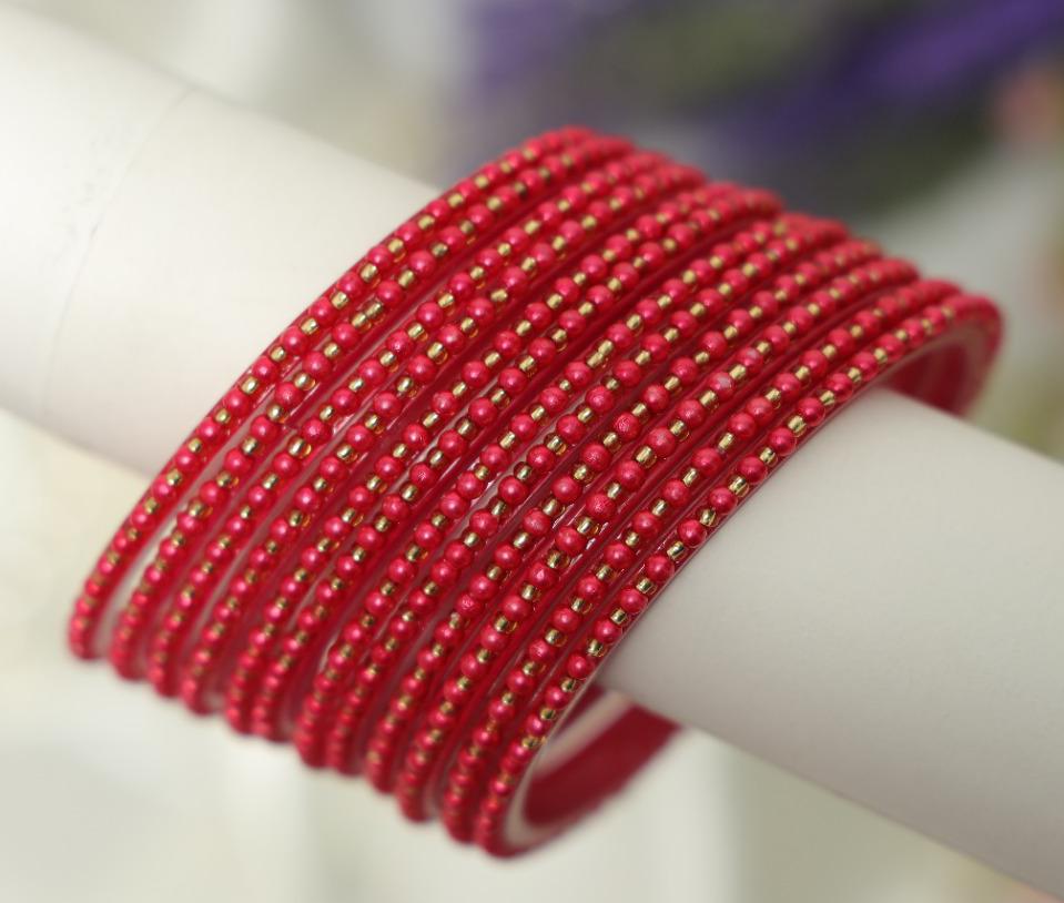 Pearl Dot Glass Bangles Set -5 Dozens