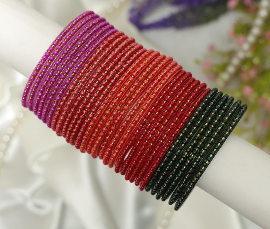 Pearl Dot Designer Glass Bangles Set - 5 Dozens