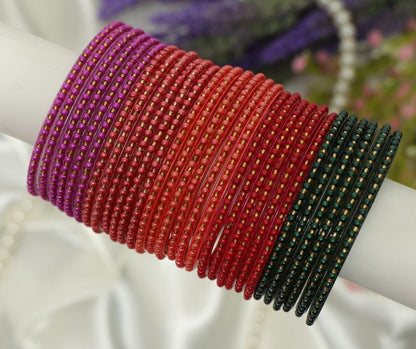 Pearl Dot Designer Glass Bangles Set - 5 Dozens