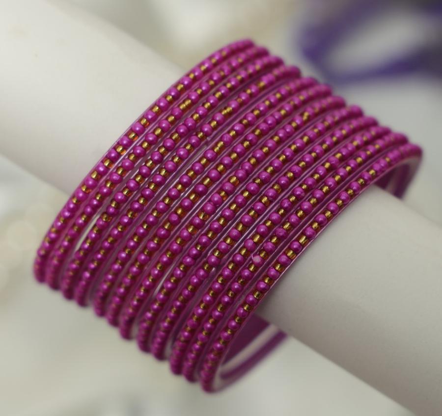 Magenta Pearl Dot Glass Bangles