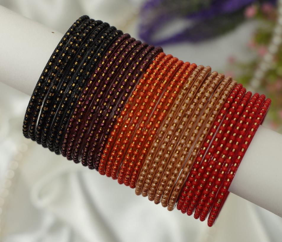 Pearl Dot Multicolours Glass Bangles Set - 5 Dozens
