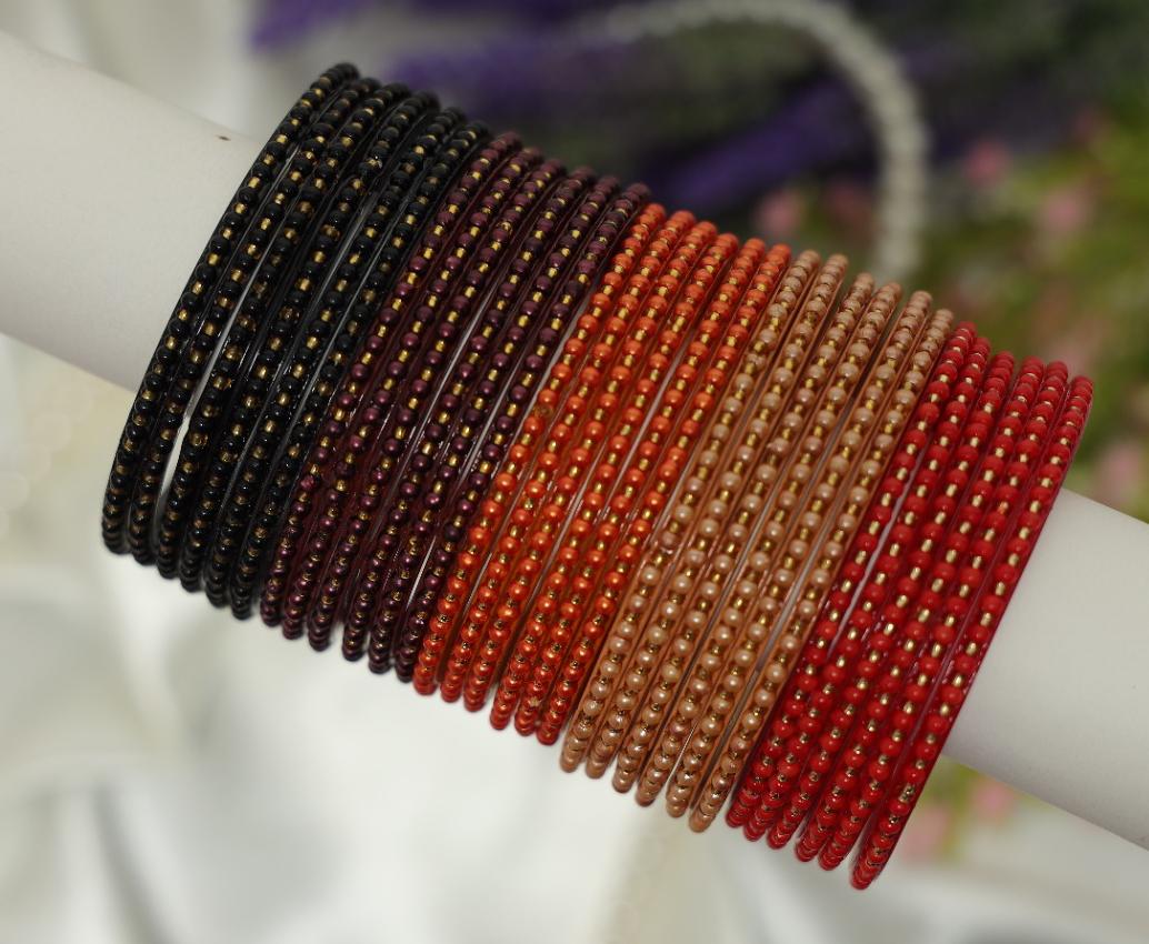 Pearl Dot Multicolours Glass Bangles Set - 5 Dozens