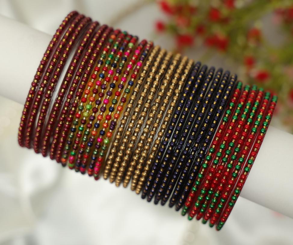Classic Pearl Dot Glass Bangles Set- 5 Dozens