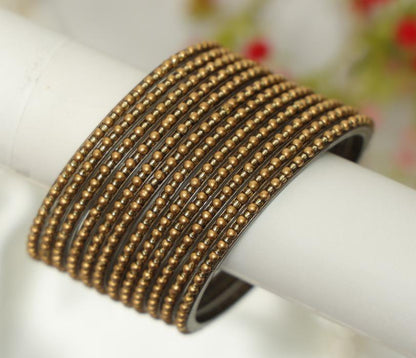 Antique Gold Pearl Dot Glass Bangles