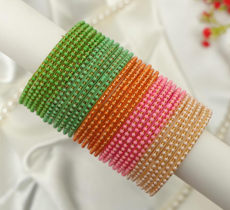 Pearl Dot Glass Bangles Pastel Set - 5 Dozens