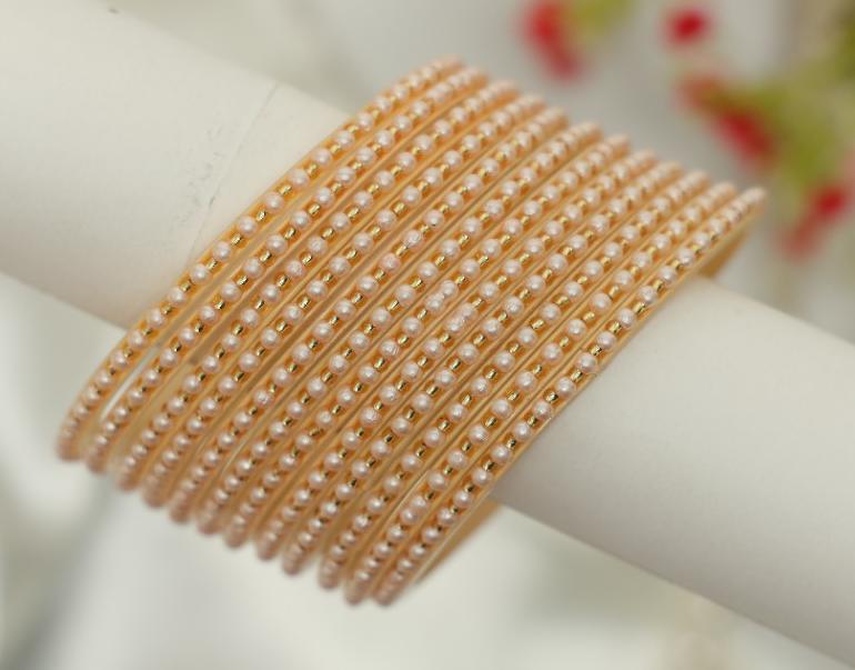Champagne Pearl Dot Glass Bangles