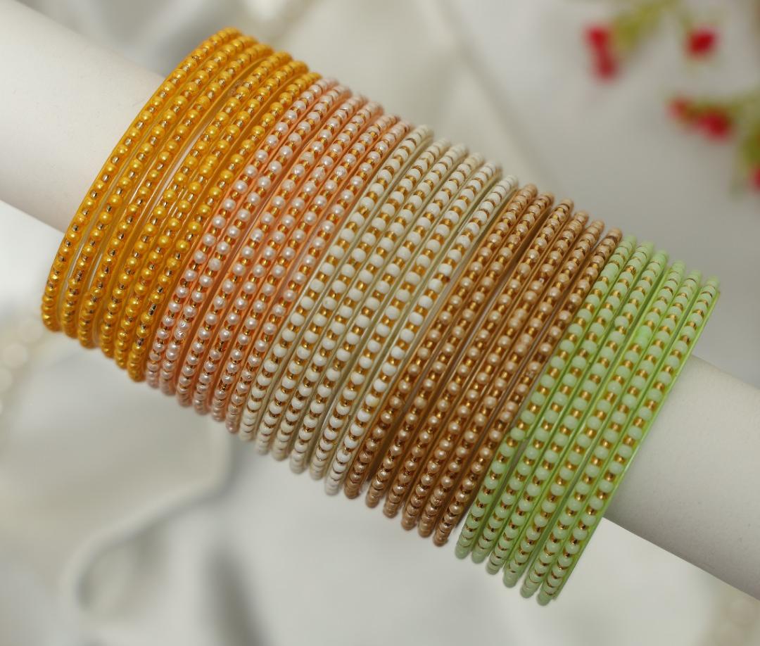 Pearl Dot Elegance Glass Bangles Set - 5 Dozens