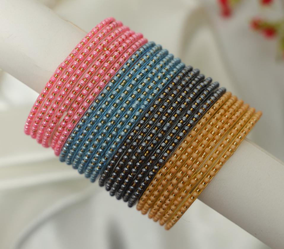 Pearl Dot Designer Glass Bangles Set - 5 Dozens