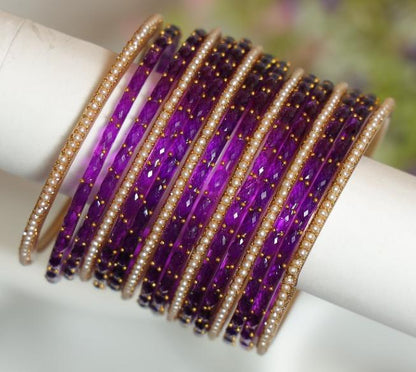Zaaraa Violet Raindrop Mixing With Pearl Glass Bangles