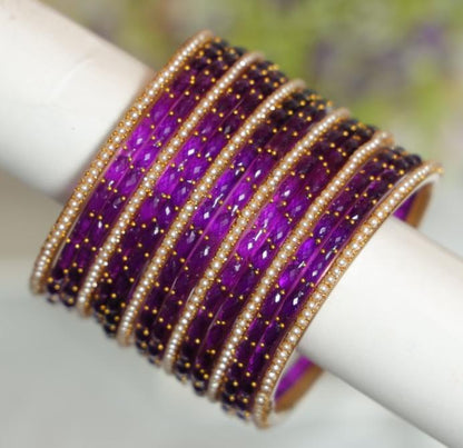 Zaaraa Violet Raindrop Mixing With Pearl Glass Bangles