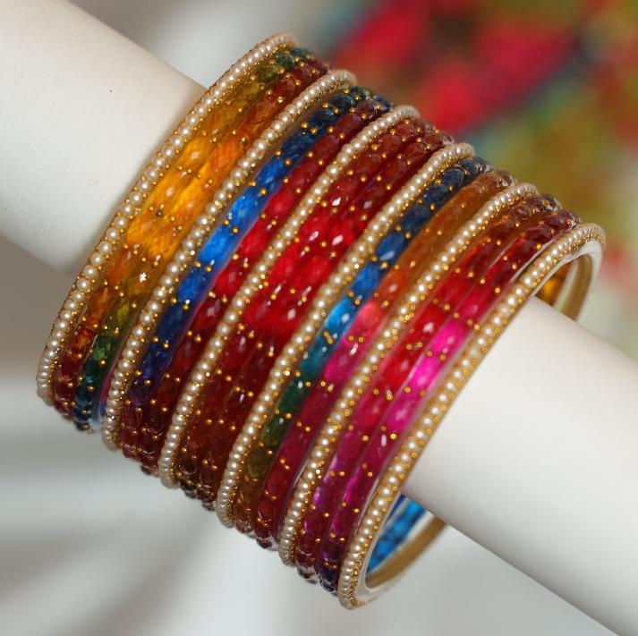 Zaaraa Multicolour Raindrop Mixing With Pearl Glass Bangles
