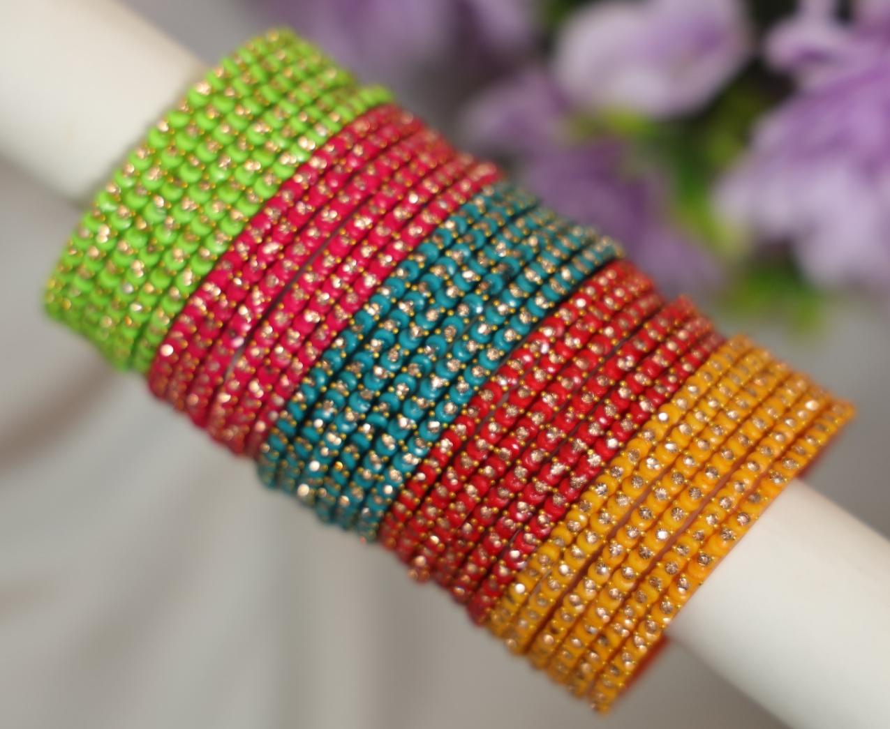 Multicolour Moon/ Ram Ji Stone Designer Bangles Set - 5 Dozens