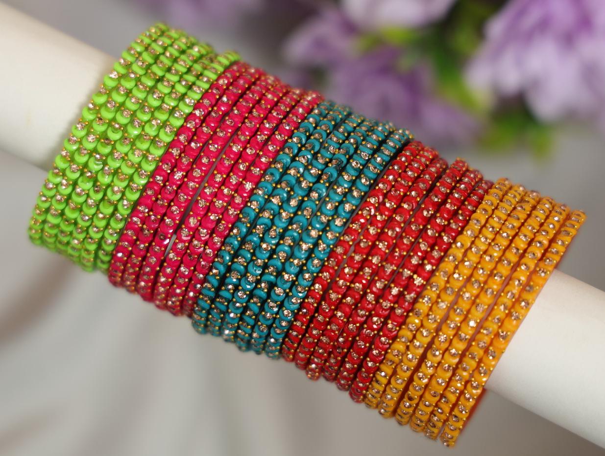 Multicolour Moon/ Ram Ji Stone Designer Bangles Set - 5 Dozens
