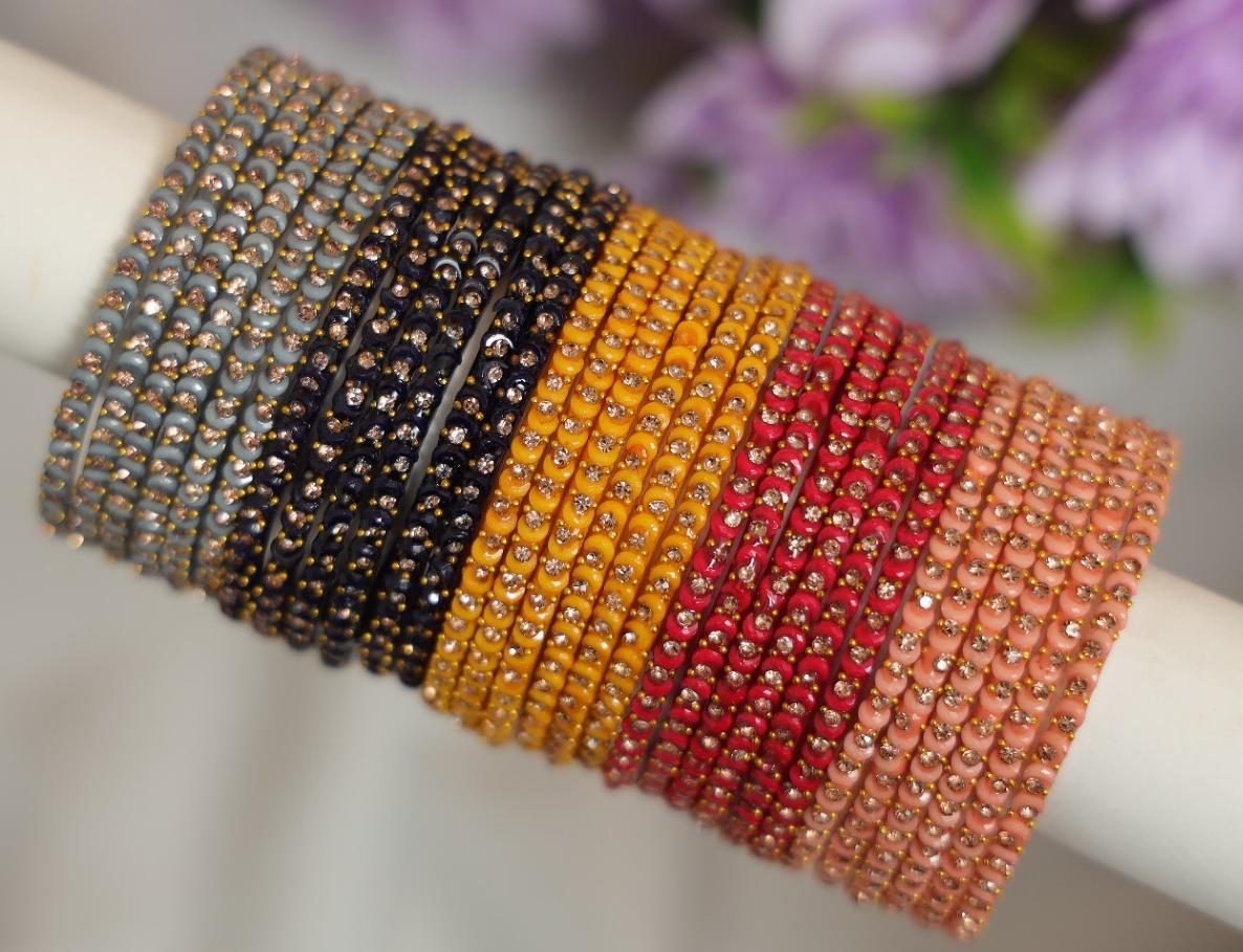 Zaaraa Moon/ Ram Ji  Stone Multicolour Glass Bangles Set - 5 Dozens
