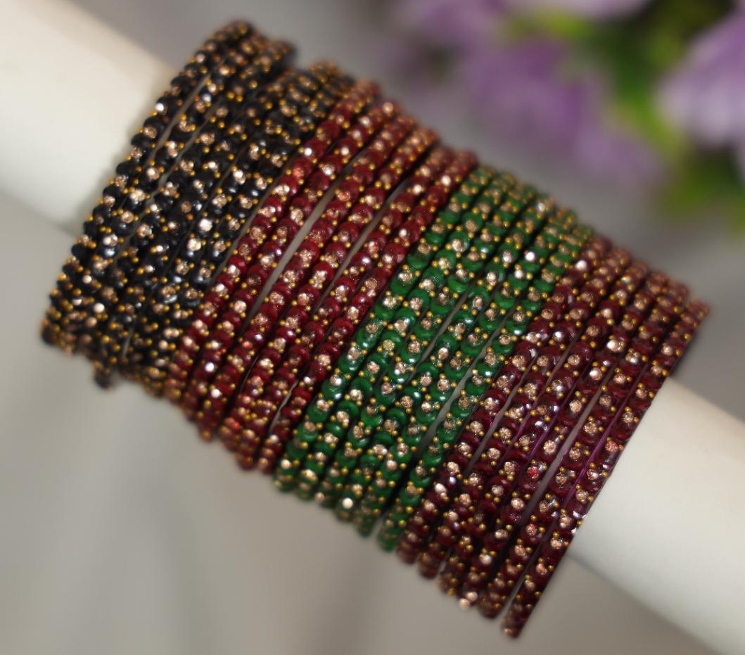 Zaaraa Royal Moon/ Ram Ji Stone Multicolour Glass Bangles Set - 5 Dozens