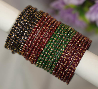 Zaaraa Royal Moon/ Ram Ji Stone Multicolour Glass Bangles Set - 5 Dozens