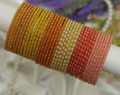 Zaaraa Golden Grid Glass Bangles Combo – 6 Dozens