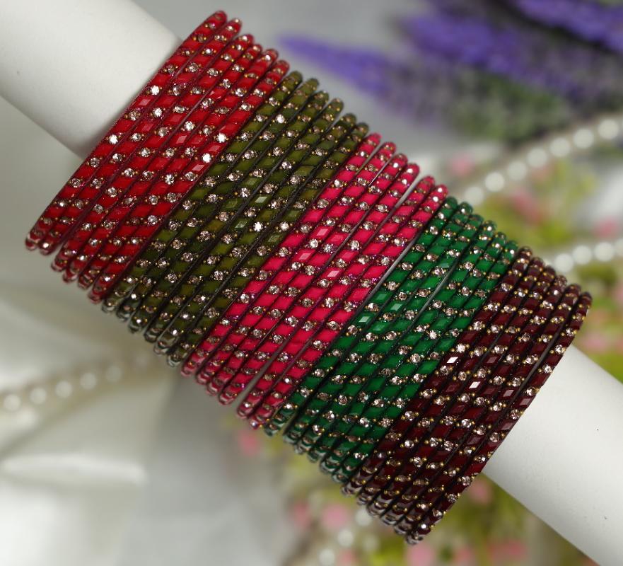 Zaaraa Royal Glass Gemstone Bangles – 5 Colour Designer Combo Collection