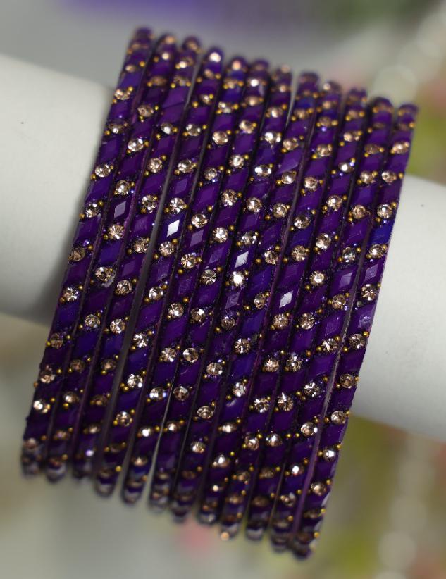 Zaaraa Midnight Royale Glass Gemstone Bangles – 5 Colour Premium Combo Collection